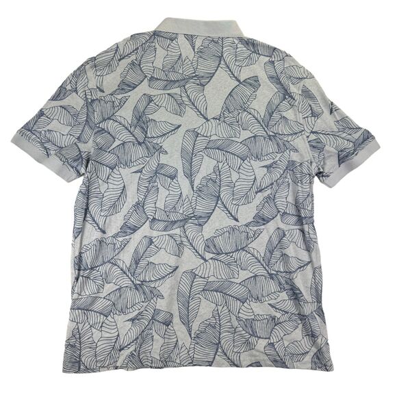 Guess Mens Leaf Print Hemp Blend Short Sleeve Polo Shirt Blue 2XL - Picture 4 of 5